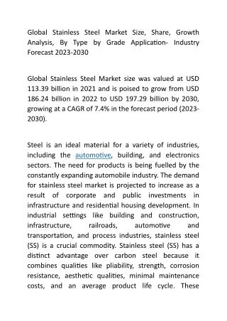 Global Stainless Steel Market Size