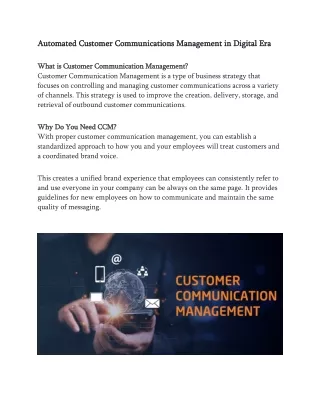 Automated Customer Communications Management in Digital Era