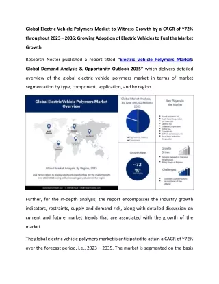 Electric Vehicle Polymers Market Industry Growth 2023-2035