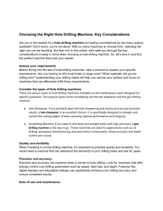 Choosing the Right Hole Drilling Machine: Key Considerations