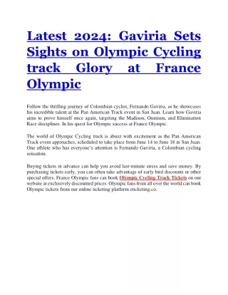 Latest 2024  Gaviria Sets Sights on Olympic Cycling track Glory at France Olympic