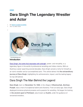 Dara Singh The Legendary Wrestler and Actor