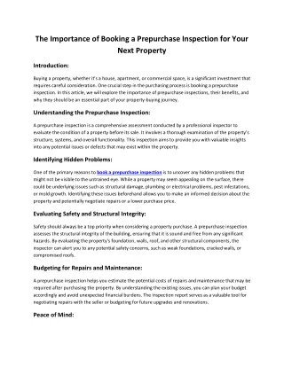 The Importance of Booking a Prepurchase Inspection for Your Next Property