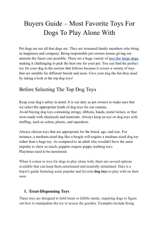 Buyers Guide – Most Favorite Toys For Dogs To Play Alone With