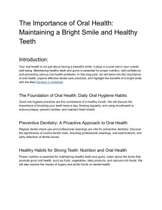 The Importance of Oral Health_ Maintaining a Bright Smile and Healthy Teeth