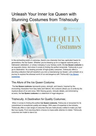 Unleash Your Inner Ice Queen with Stunning Costumes from Trishscully