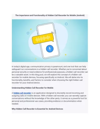 The Importance and Functionality of Hidden Call Recorder for Mobile (Android)