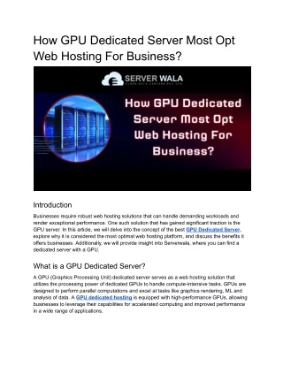 How GPU Dedicated Server Most Opt Web Hosting For Business_