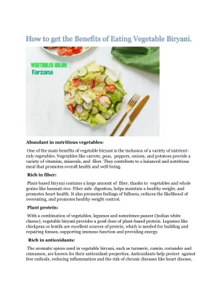 How to get the Benefits of Eating Vegetable Biryani.