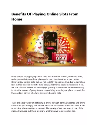 Benefits Of Playing Online Slots From Home