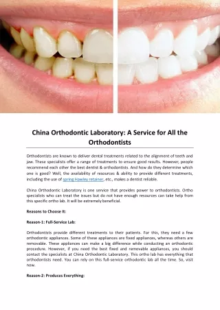 China Orthodontic Laboratory: A Service for All the Orthodontists