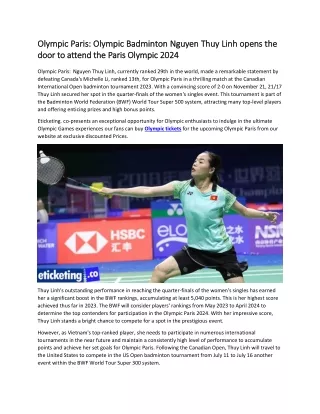 Olympic Paris  Olympic Badminton Nguyen Thuy Linh opens the door to attend the Paris Olympic 2024