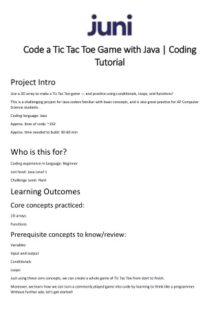 Step-by-Step Guide by Juni Learning of Tic-Tac-Toe Tutorial