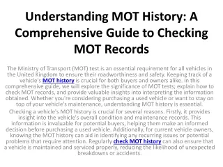 Understanding MOT History A Comprehensive Guide to Checking MOT Records