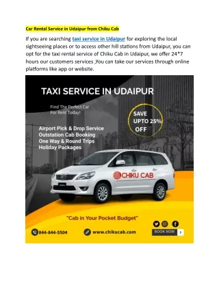Car Rental Service in Udaipur from Chiku Cab