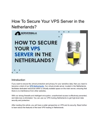 How To Secure Your VPS Server in Netherlands