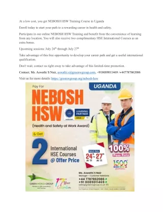 NEBOSH HSW Training Course in Uganda