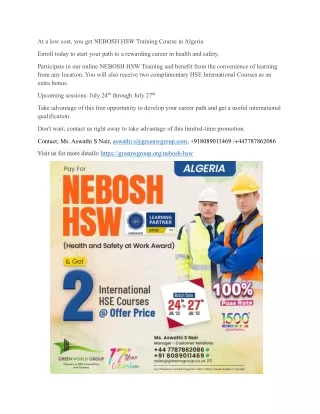 NEBOSH HSW Training Course in Algeria