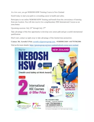 NEBOSH HSW Training Course in New Zealand