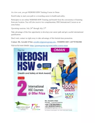 NEBOSH HSW Training Course in Oman