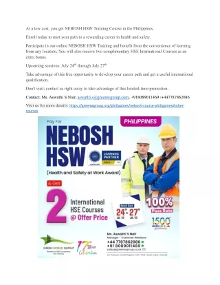 NEBOSH HSW Training Course in the Philippines