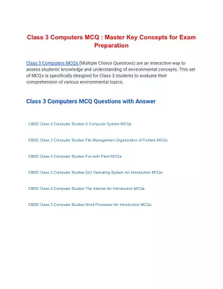 Class 3 Computers MCQ : Master Key Concepts for Exam Preparation