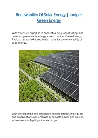 Renewability Of Solar Energy | Juniper Green Energy