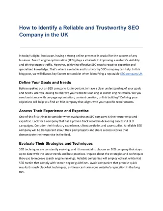 How to Identify a Reliable and Trustworthy SEO Company in the UK