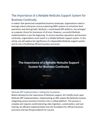 The Importance of a Reliable Netsuite Support System for Business Continuity