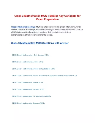 Class 3 Mathematics MCQ : Master Key Concepts for Exam Preparation