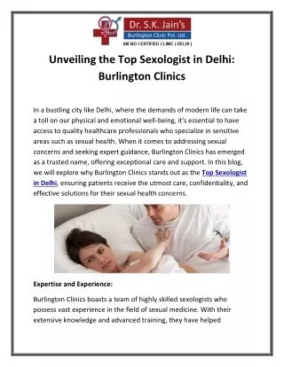 Unveiling the Top Sexologist in Delhi Burlington Clinics