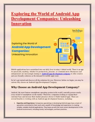 Exploring the World of Android App Development Companies