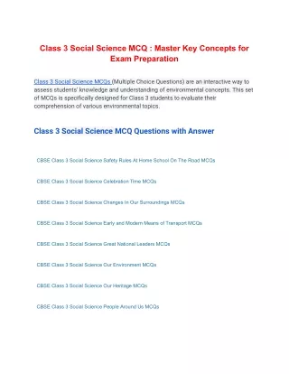 Class 3 Social Science MCQ : Master Key Concepts for Exam Preparation