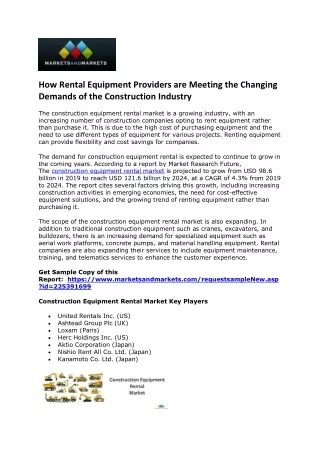 Emerging Trends in Construction Equipment Rental