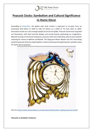 Peacock Clocks- Symbolism and Cultural Significance in Home Décor