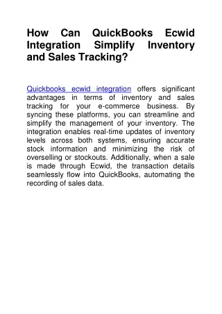 How Can QuickBooks Ecwid Integration Simplify Inventory and Sales Tracking