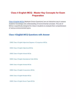 Class 4 English MCQ : Master Key Concepts for Exam Preparation