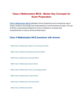 Class 4 Mathematics MCQ : Master Key Concepts for Exam Preparation