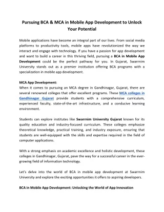 Pursuing BCA and MCA in Mobile App Development to Unlock Your Potential