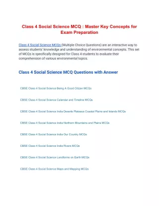 Class 4 Social Science MCQ : Master Key Concepts for Exam Preparation