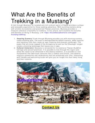 What Are the Benefits of Trekking in a Mustang.
