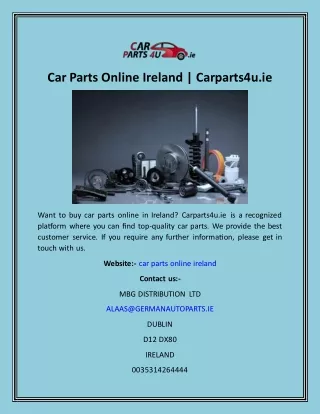 Car Parts Online Ireland  Carparts4u.ie