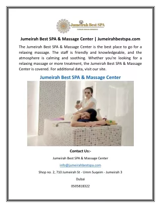 Jumeirah Best SPA & Massage Center Jumeirahbestspa.com