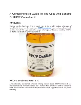 A Comprehensive Guide To The Uses And Benefits Of HHCP Cannabinoid
