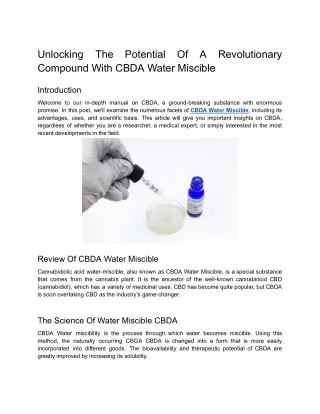 Unlocking The Potential Of A Revolutionary Compound With CBDA Water Miscib