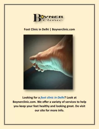 Foot Clinic in Delhi | Boynerclinic.com