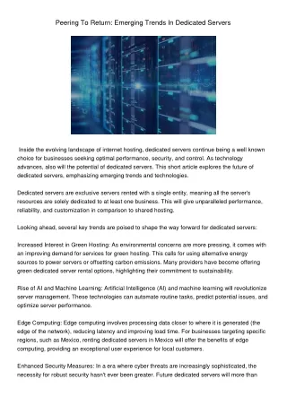 PeeringToReturnEmergingTrendsInDedicatedServers