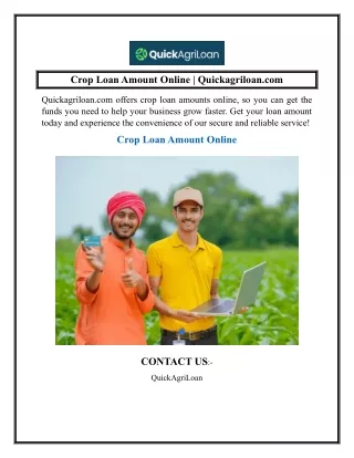 Crop Loan Amount Online  Quickagriloan.com