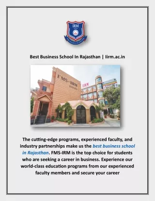 Best Business School In Rajasthan | Iirm.ac.in