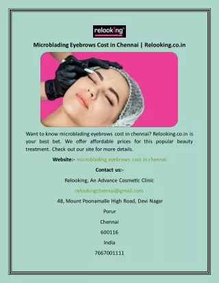 Microblading Eyebrows Cost in Chennai  Relooking.co.in